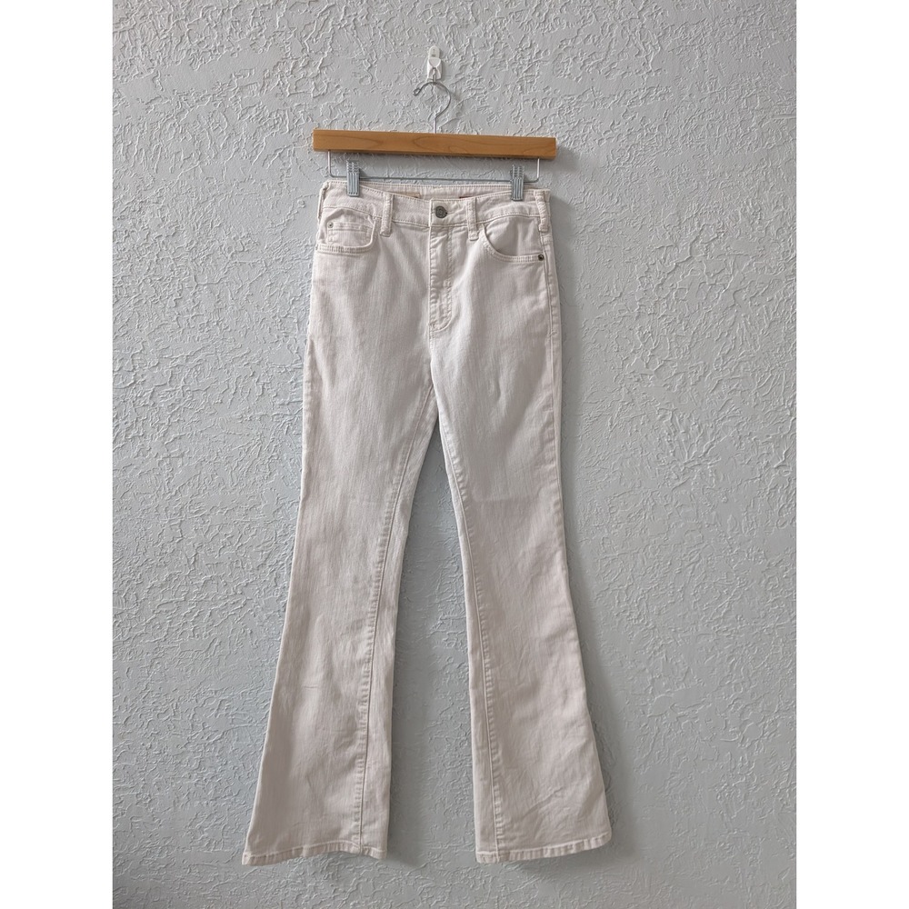 Pilcro Flare Jeans Women 25 Cotton Blend Cream Off-White High Rise Stretch